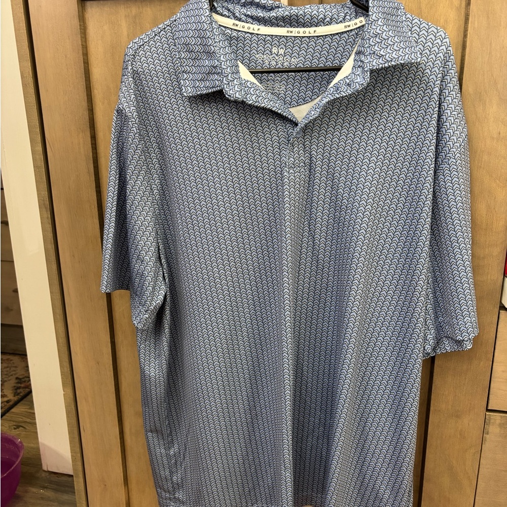Men’s Rorie Whelan Golf Polo Shirt Size XXL Perform Blue/White Geometric Shapes